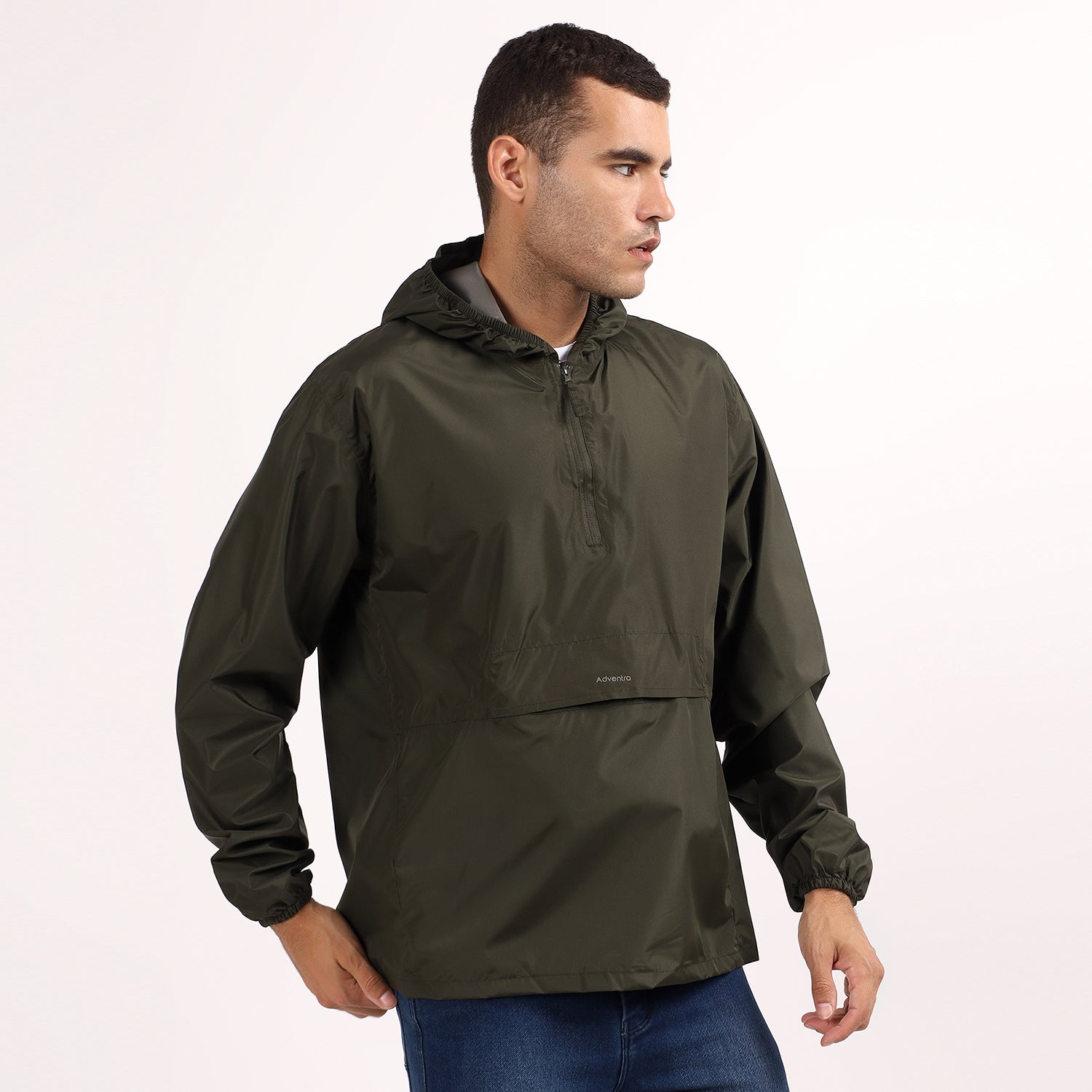 Rain Jacket with pouch, Half zip rain coat, Lightweight, Waterproof | RJ100 | Olive-thumbmail-6