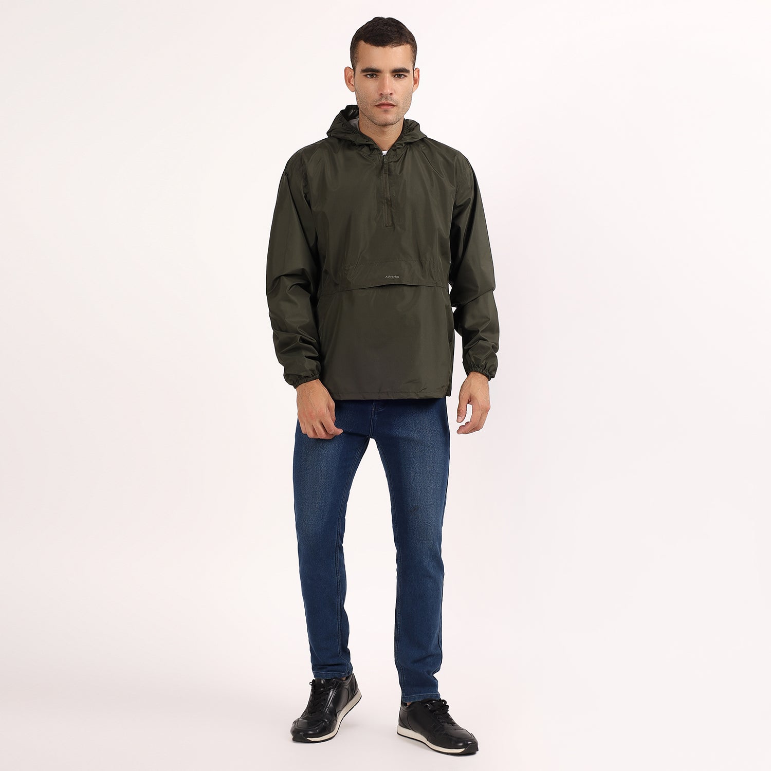Rain Jacket with pouch, Half zip rain coat, Lightweight, Waterproof | RJ100 | Olive-thumbmail-7