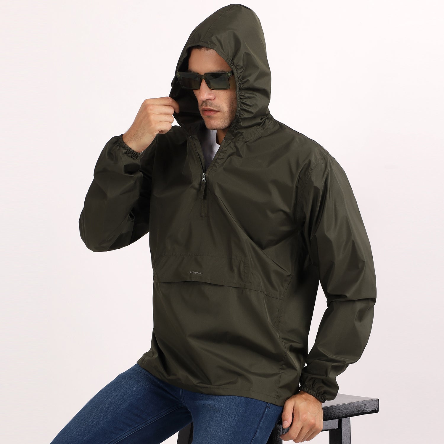 Rain Jacket with pouch, Half zip rain coat, Lightweight, Waterproof | RJ100 | Olive-thumbmail-8
