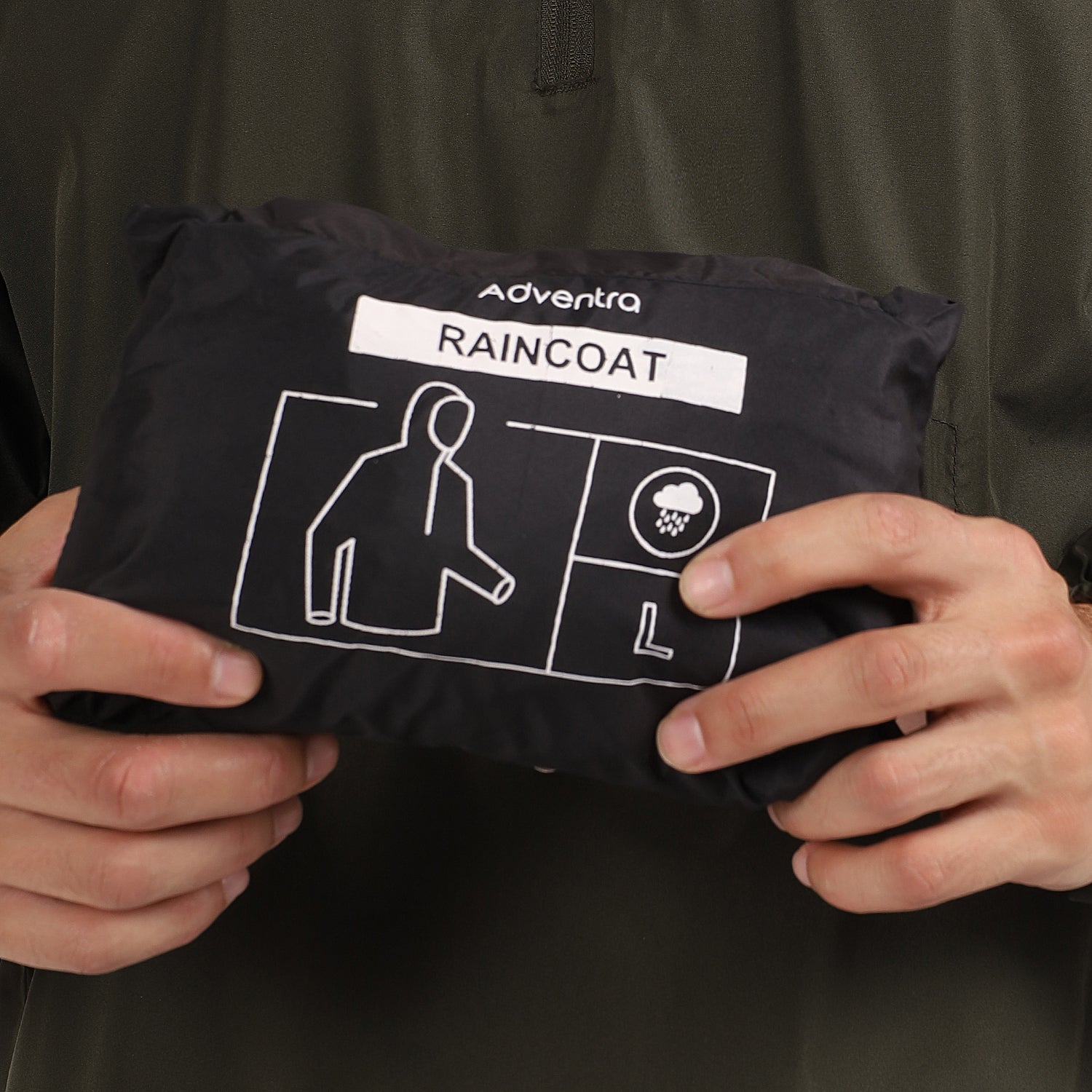 Rain Jacket with pouch, Half zip rain coat, Lightweight, Waterproof | RJ100 | Olive-thumbmail-4