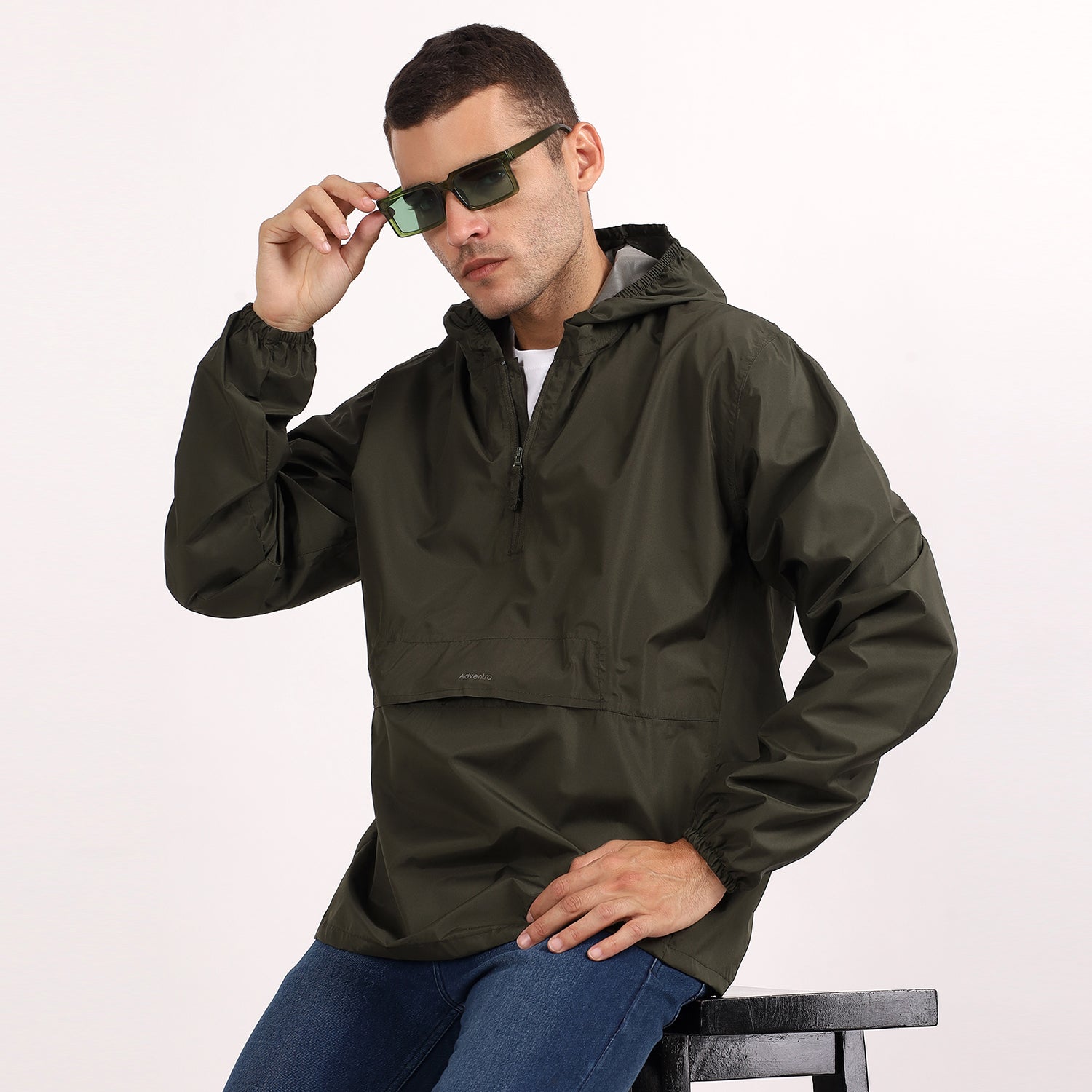 Rain Jacket with pouch, Half zip rain coat, Lightweight, Waterproof | RJ100 | Olive-thumbmail-9