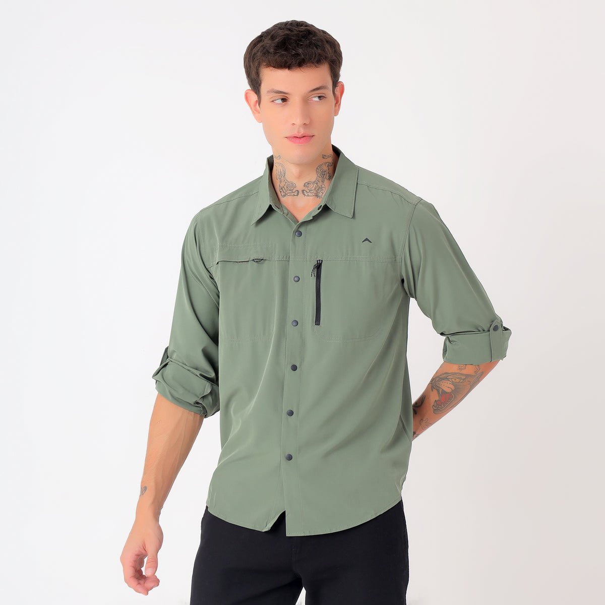 Men's 4-Way Stretch Travel Shirt | Lightweight Full Sleeve Outdoor Shirt for Hiking, Trekking & Travel | EV500 Olive-thumbmail-8