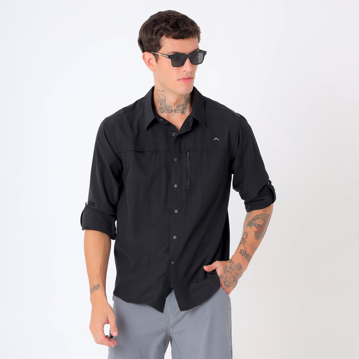 Men's 4-Way Stretch Travel Shirt | Lightweight Full Sleeve Outdoor Shirt for Hiking, Trekking & Travel | EV500 Black-thumbmail-8