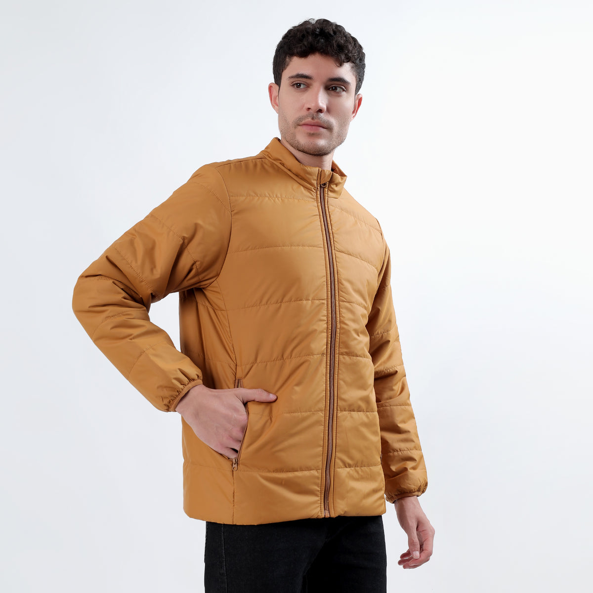 Men's Basic Winter Puffer Jacket – Water Repellent, Quilted - WH100 (Tan)-thumbmail-4