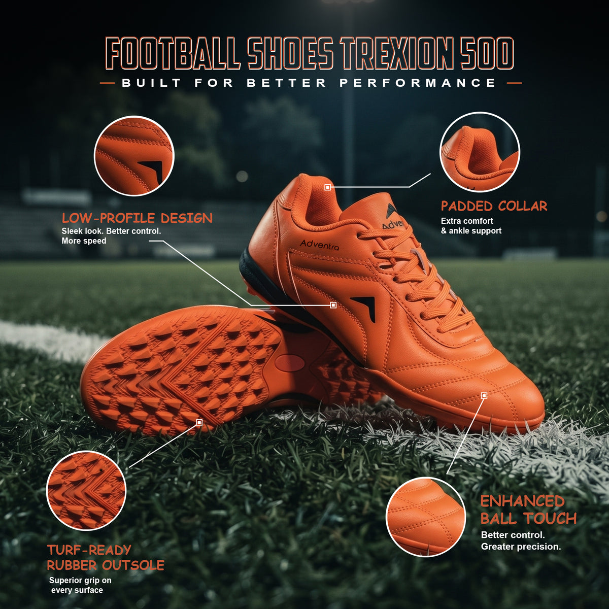 Men's Football Shoes with Turf Grip Rubber Outsole for Training and Matches (FB500) Orange-thumbmail-3
