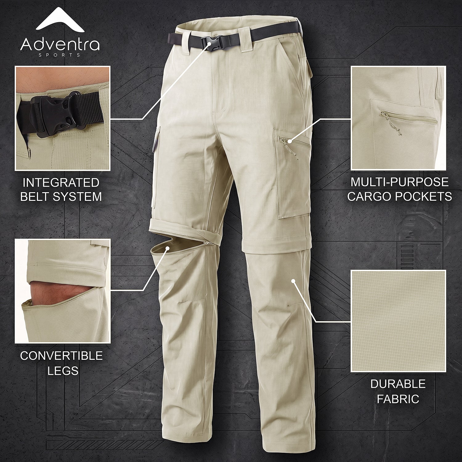 Convertible Cargo Pant Lightweight, Multi-Pocket | AS1000 | Beige-thumbmail-2