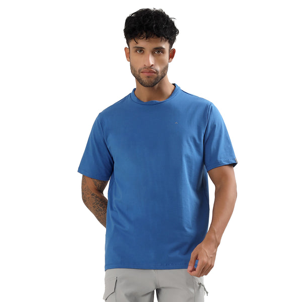 Adventra Men Cotton Lycra Round Neck T-Shirt | APR500 | Navy Blue