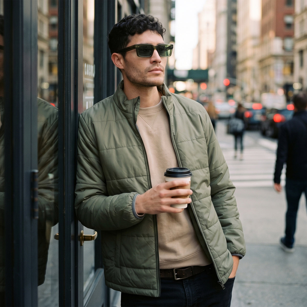 Men's Basic Winter Puffer Jacket – Water Repellent, Quilted - WH100 (Olive)-thumbmail-2