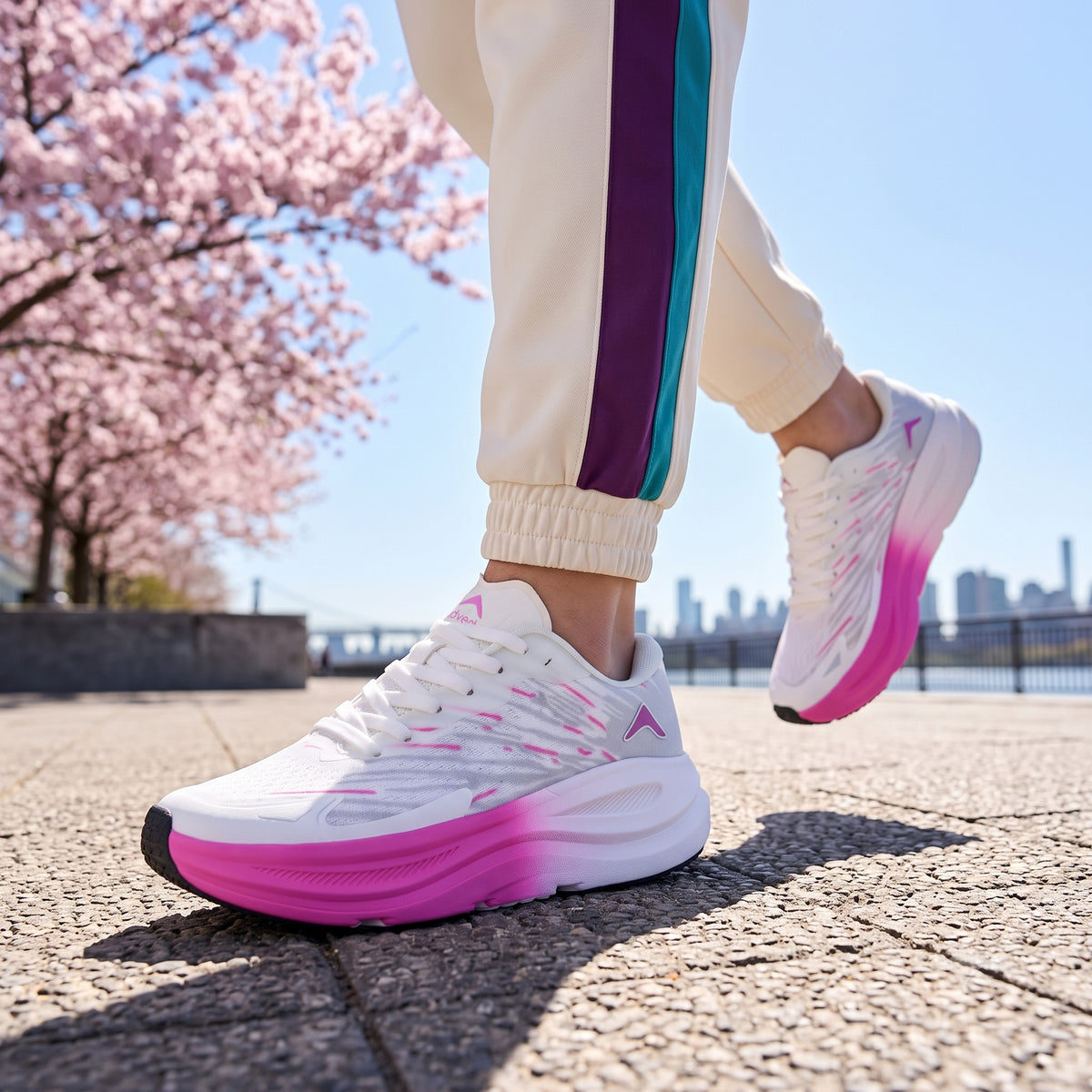 Women's Lightweight Running Sports Shoes | Walking & Gym | (RR500) White - Pink-thumbmail-2