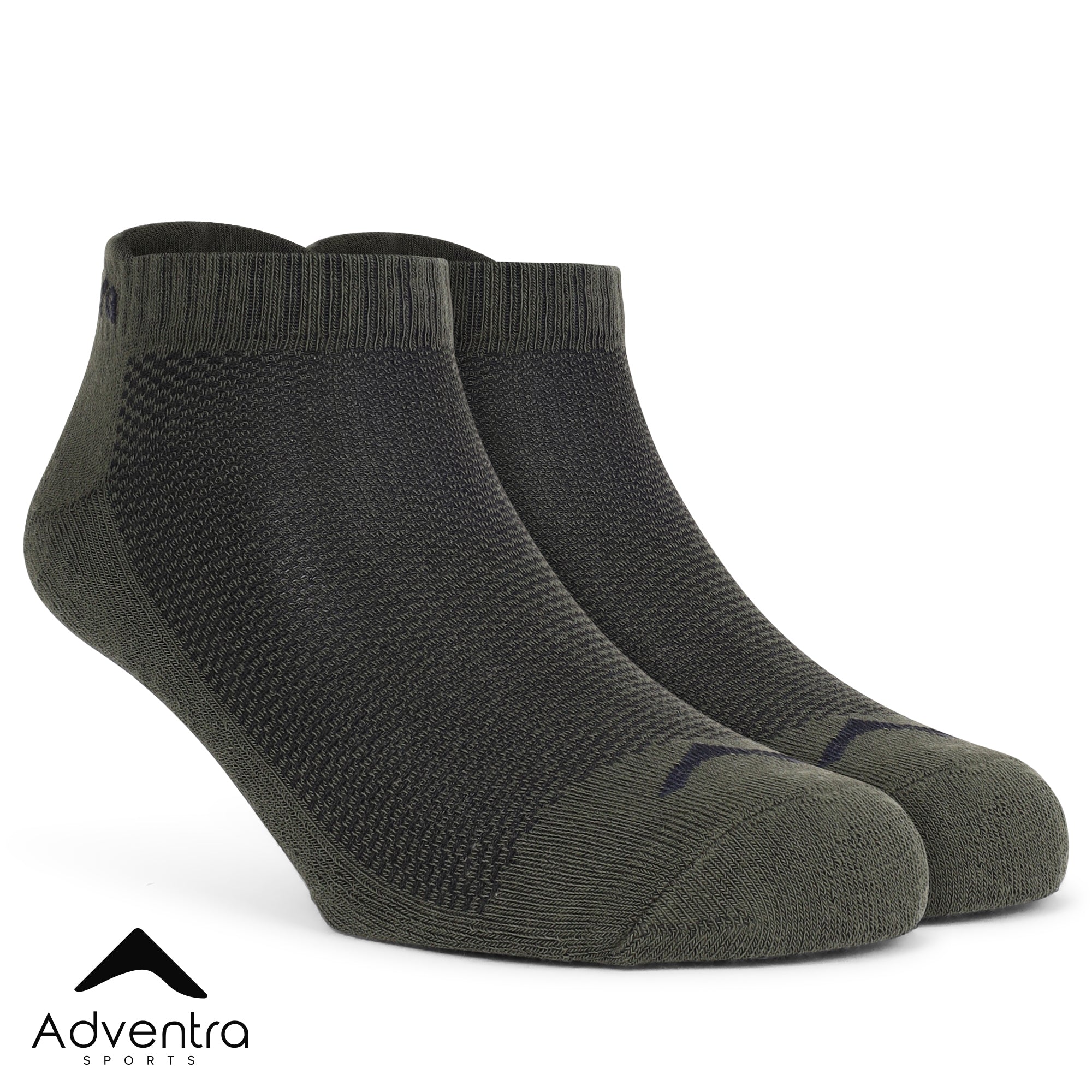 Low Ankle Cotton Socks – Pack of 2 (ES400) – White and Olive-thumbmail-2