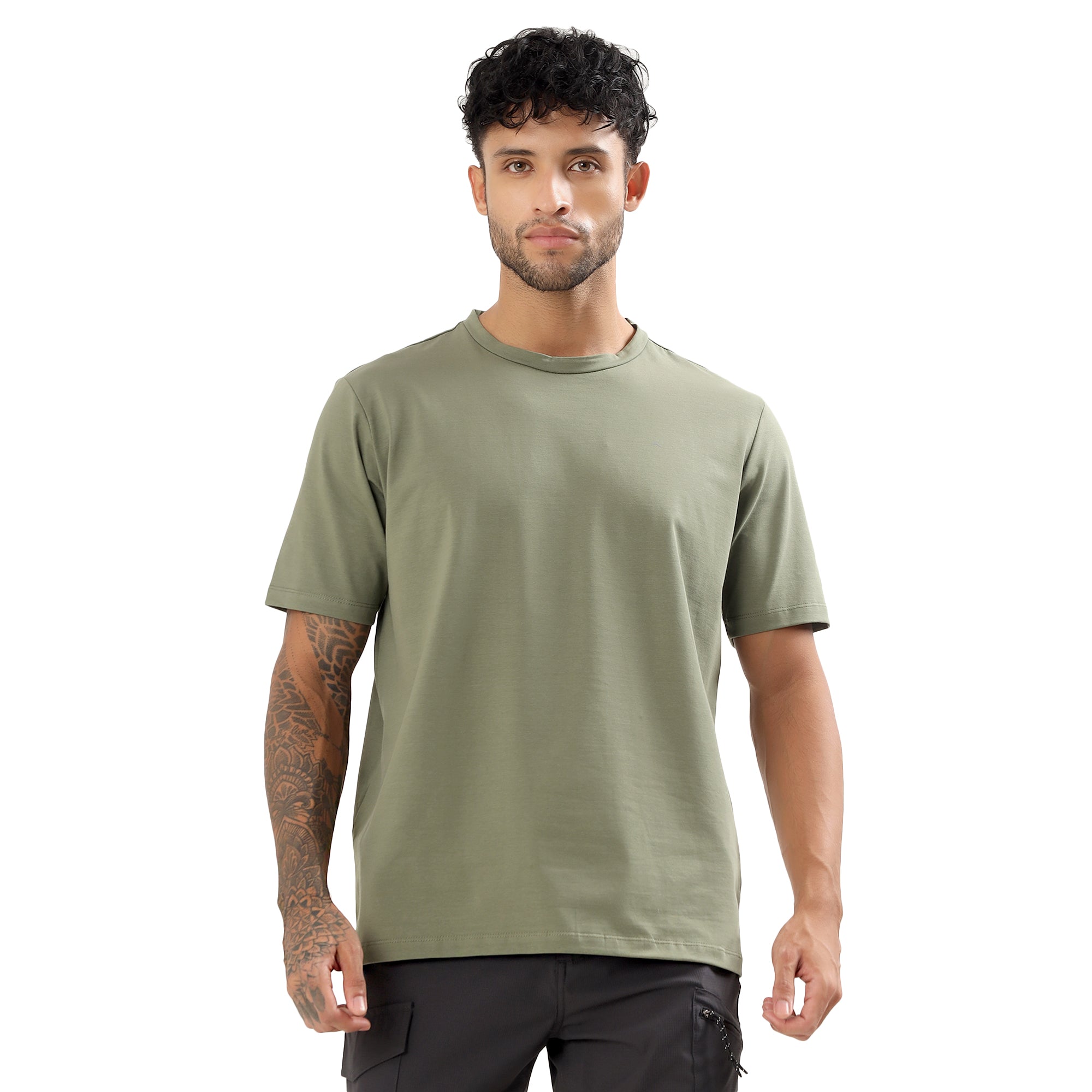 Round Neck T-Shirt | Lightweight and Breathable | Olive-thumbmail-1