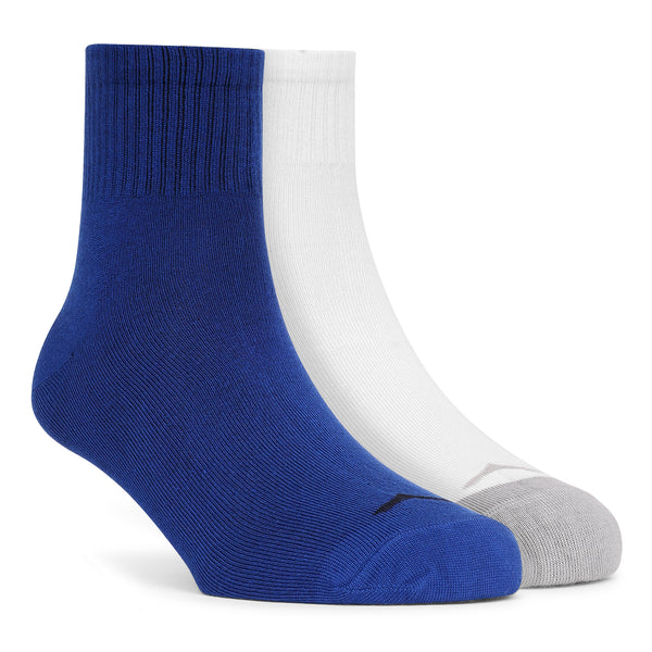 Mid Ankle Cotton Socks - Pack of 2 (BS500) - White - Blue