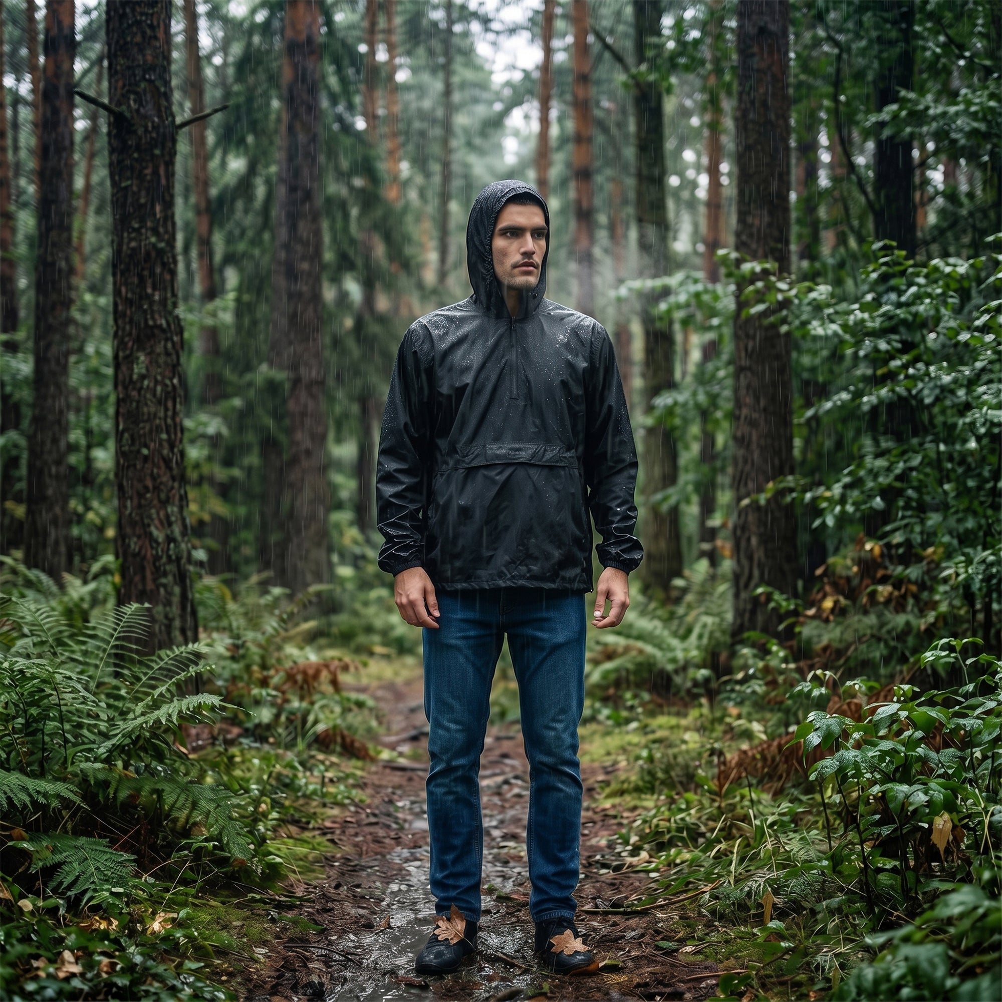 Rain Jacket with pouch, Half zip rain coat, Lightweight, Waterproof | RJ100 | Black-thumbmail-2