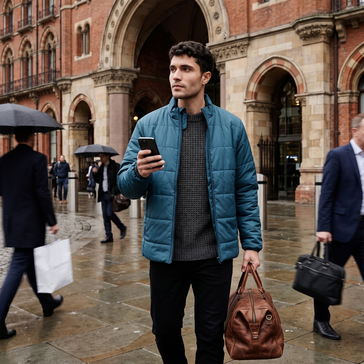 Men's Basic Winter Puffer Jacket – Water Repellent, Quilted - WH100 (Gracial Teal)-thumbmail-2