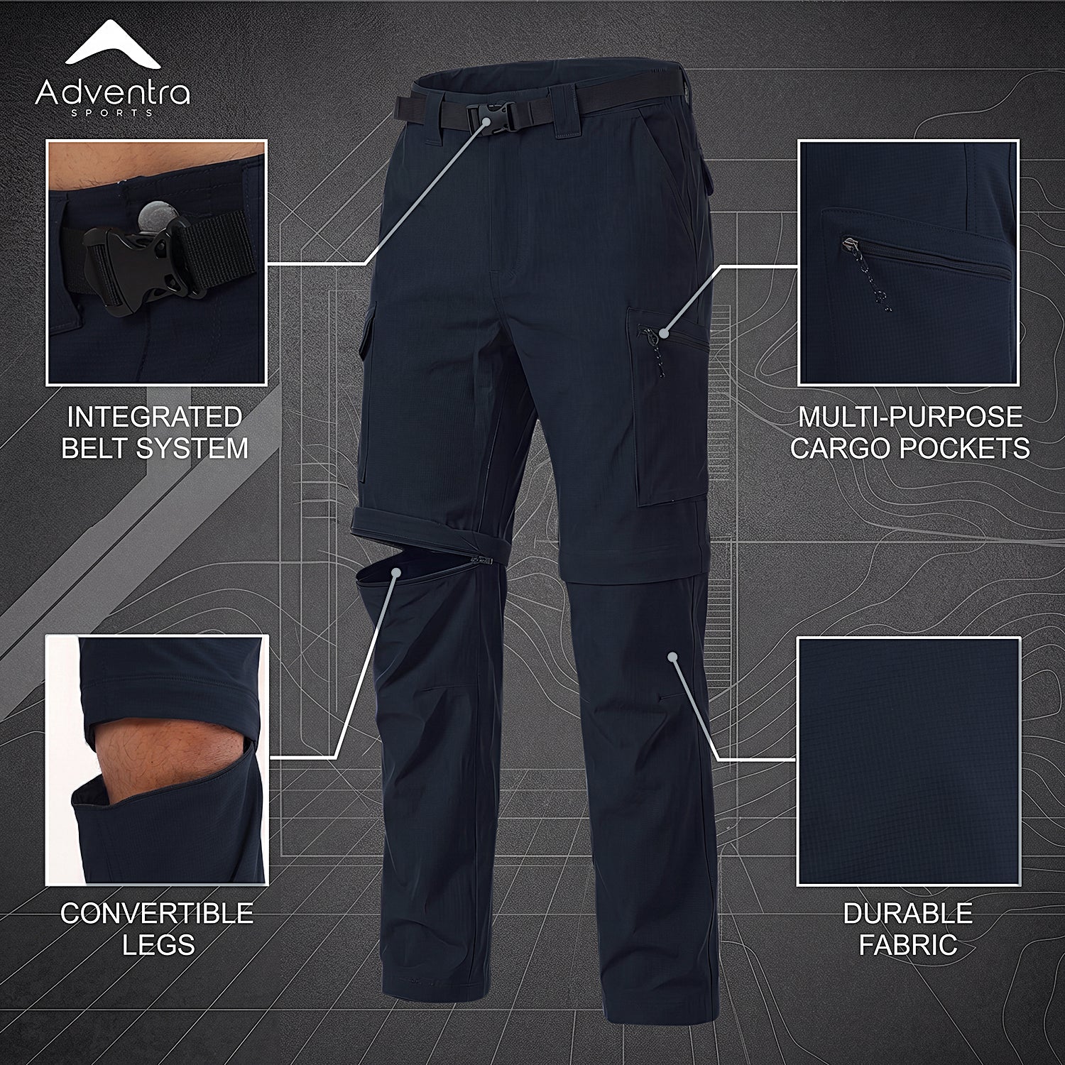 Convertible Cargo Pant Lightweight, Multi-Pocket | AS1000 | Dark Blue-thumbmail-2