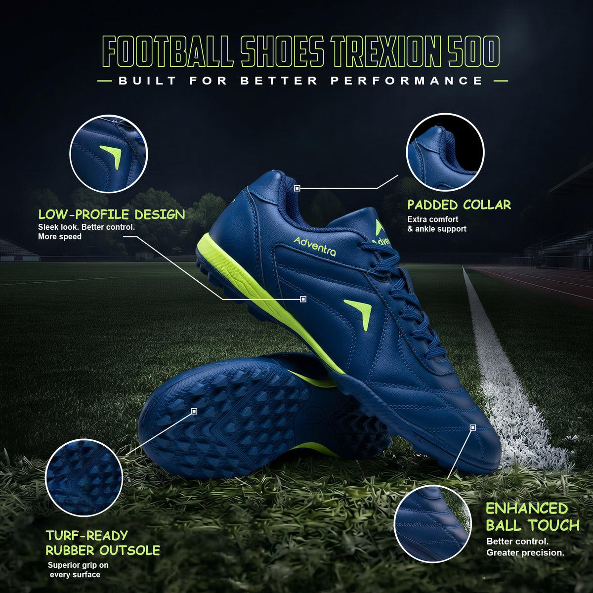 Men's Football Shoes with Turf Grip Rubber Outsole for Training and Matches (FB500) Blue-thumbmail-3