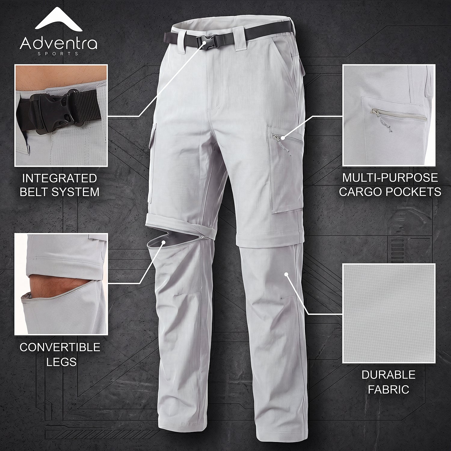 Convertible Cargo Pant Lightweight, Multi-Pocket | AS1000 | Grey-thumbmail-2