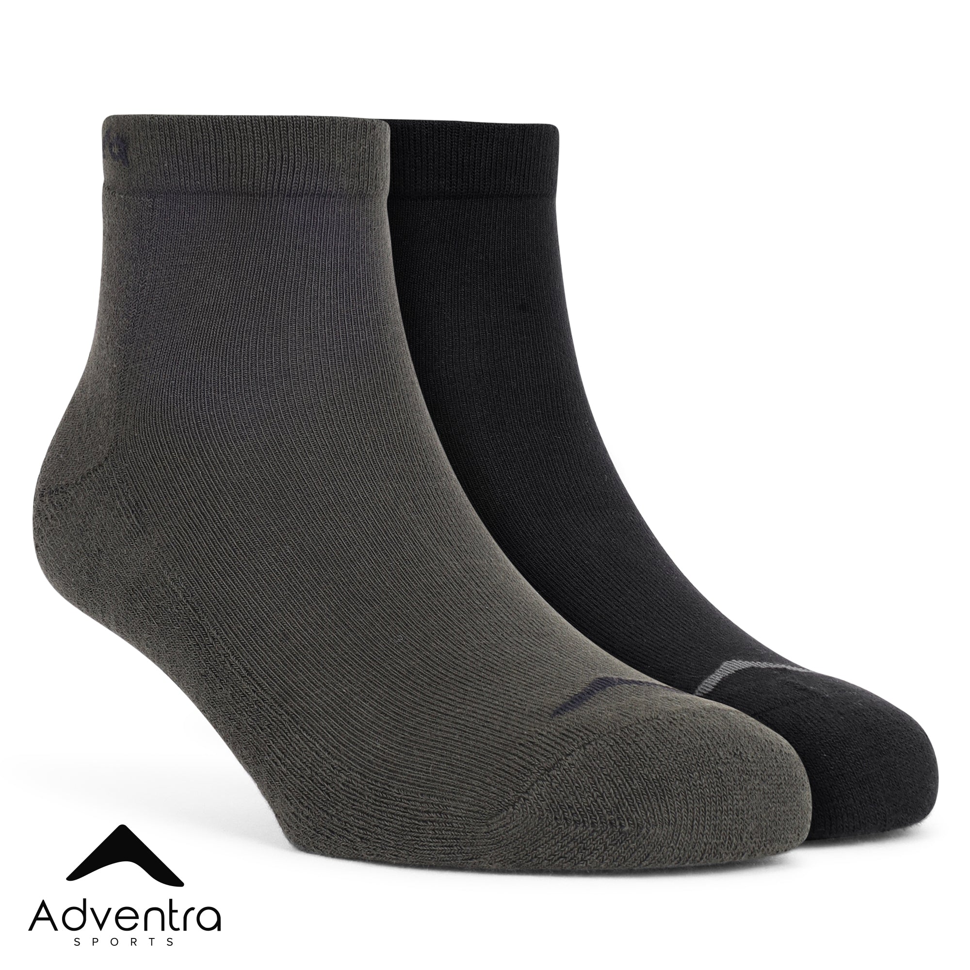 Low Ankle Cotton Socks – Pack of 2 (ES500) – Olive and Black-thumbmail-1