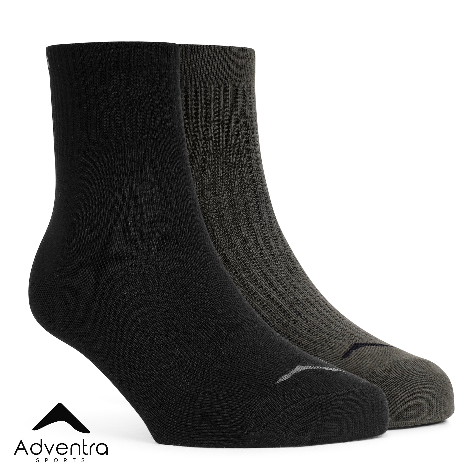 Mid Ankle Cotton Socks – Pack of 2 (ES700) – Olive and Black