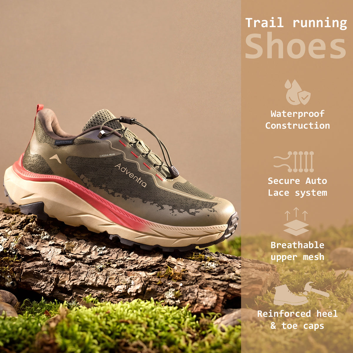 Waterproof Trail Running Ultra Grip Shoes, Quick-Lace (TR2014) – Green-thumbmail-3