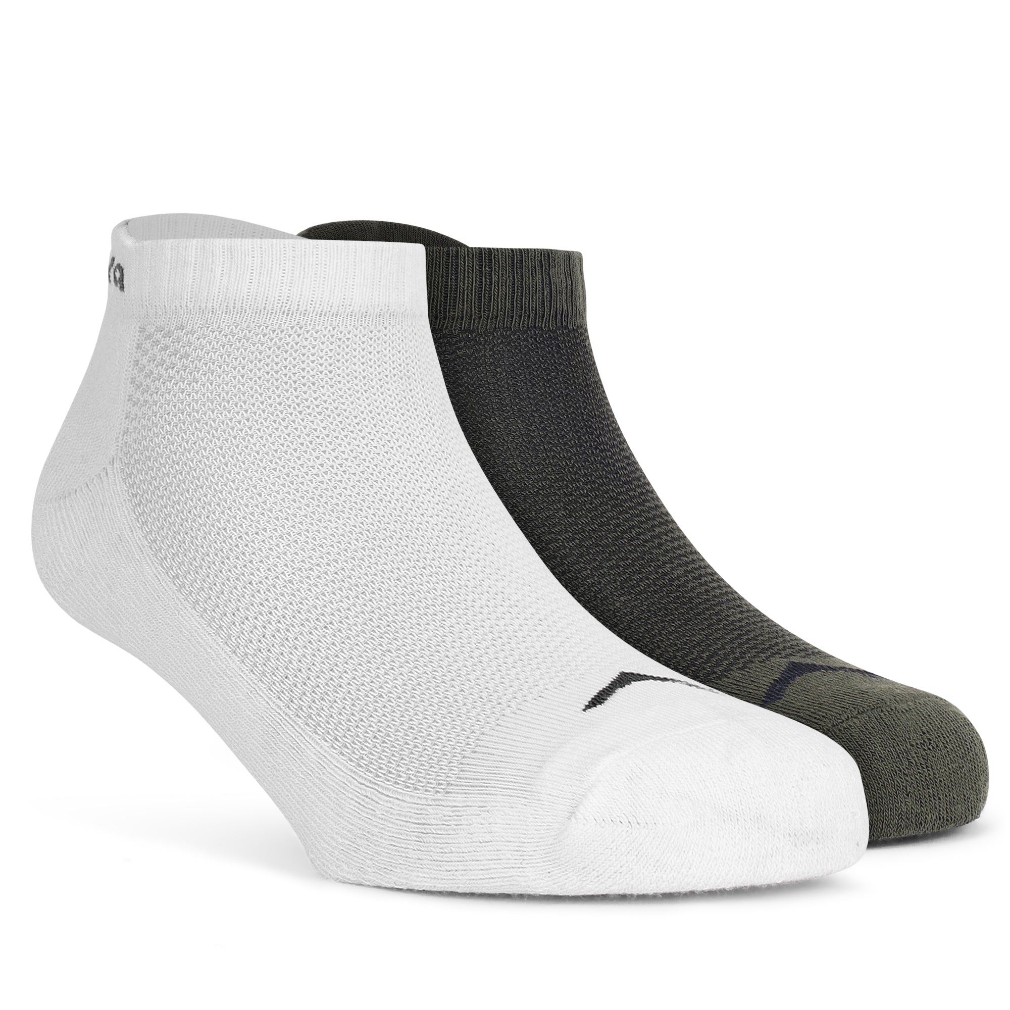 Low Ankle Cotton Socks – Pack of 2 (ES400) – White and Olive
