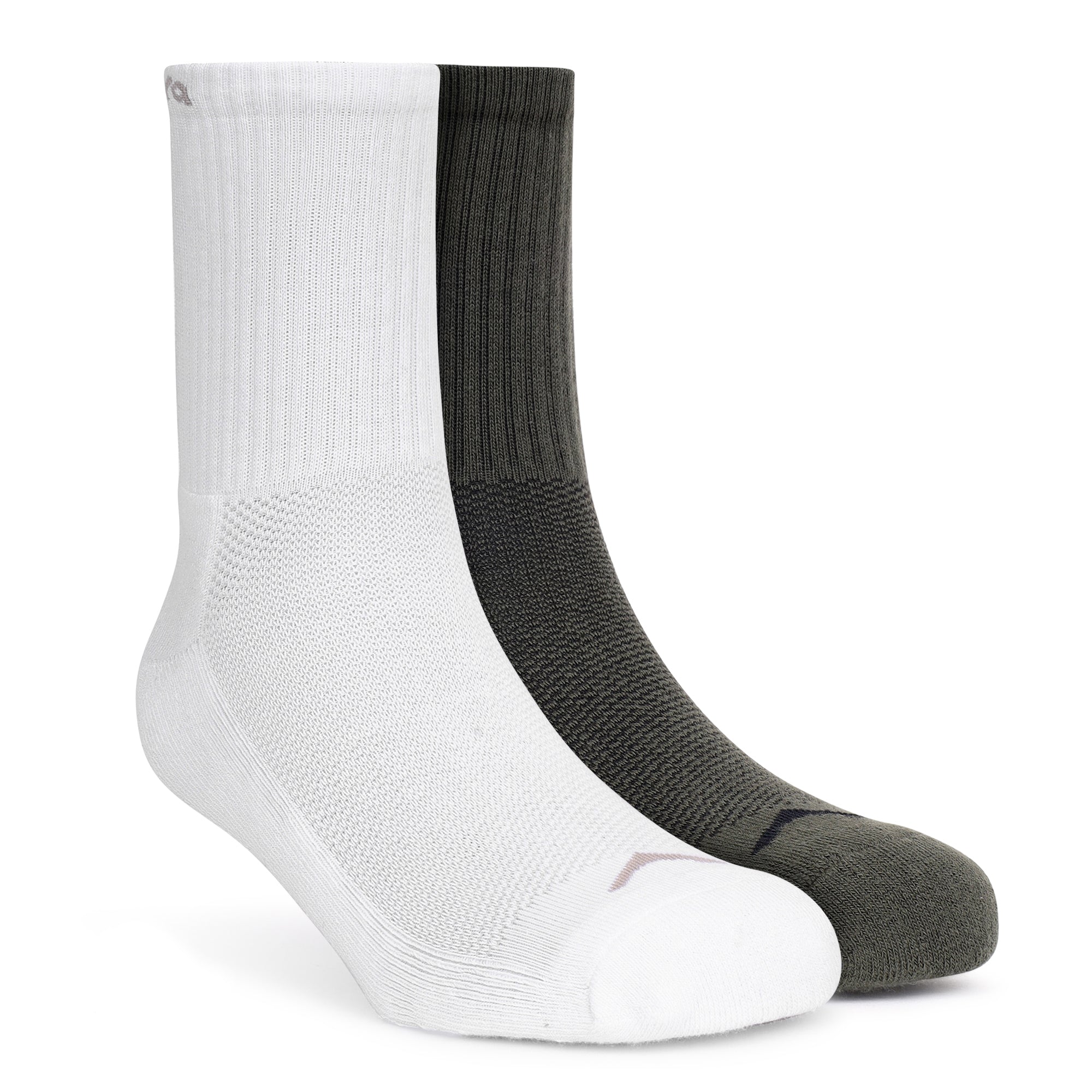 High Ankle Cotton Socks - Pack of 2 (ES500) - Olive and White-thumbmail-4