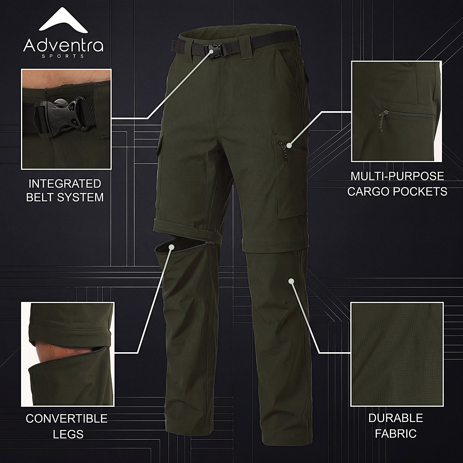 Convertible Cargo Pant Lightweight, Multi-Pocket | AS1000 | Olive-thumbmail-3