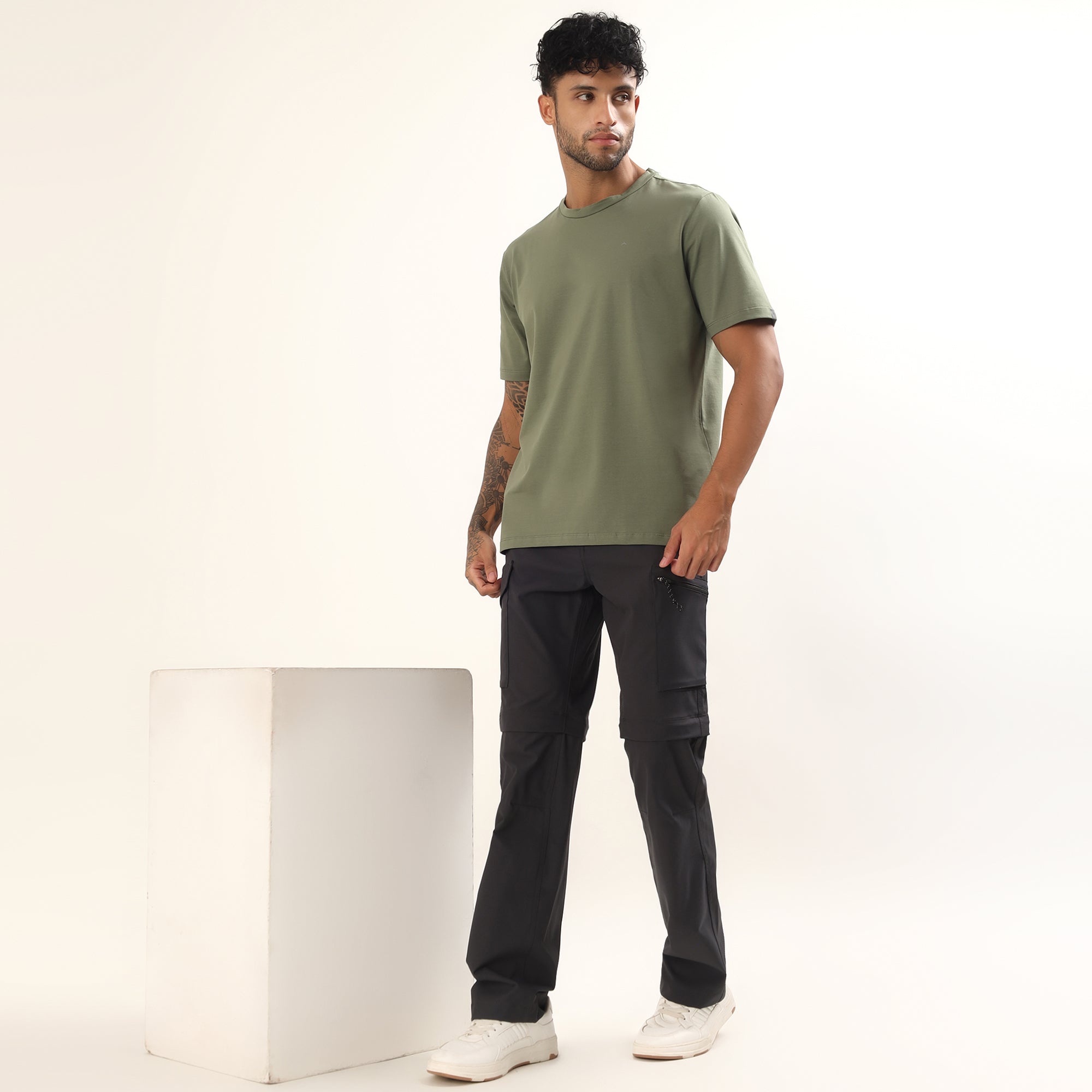 Round Neck T-Shirt | Lightweight and Breathable | Olive-thumbmail-2