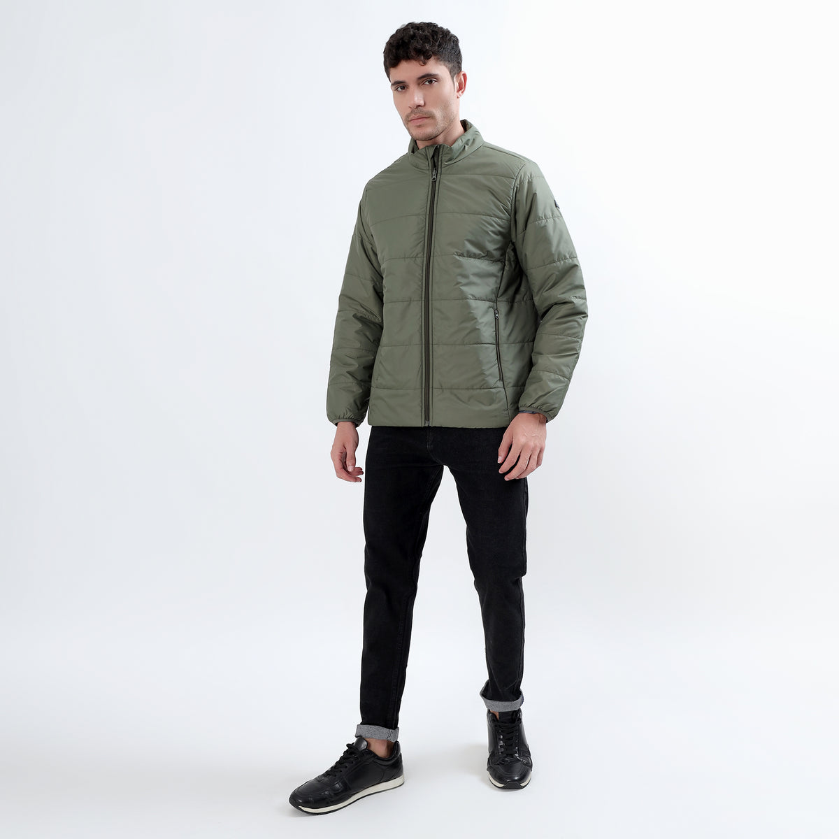 Men's Basic Winter Puffer Jacket – Water Repellent, Quilted - WH100 (Olive)-thumbmail-4
