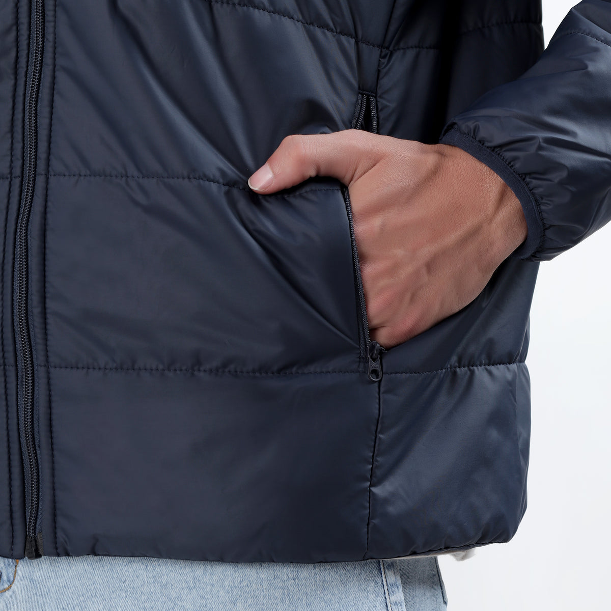 Men's Basic Winter Puffer Jacket – Water Repellent, Quilted - WH100 (Navy Blue)-thumbmail-5