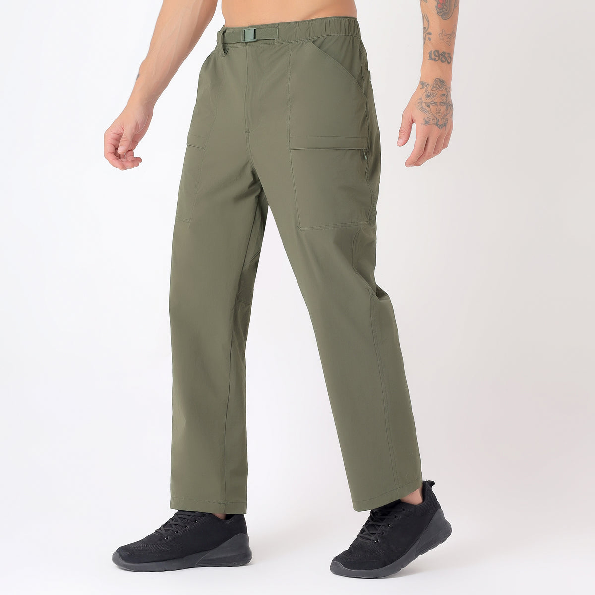 Men's Lightweight Long Pants with Buckle Belt (EH970) Olive-thumbmail-2
