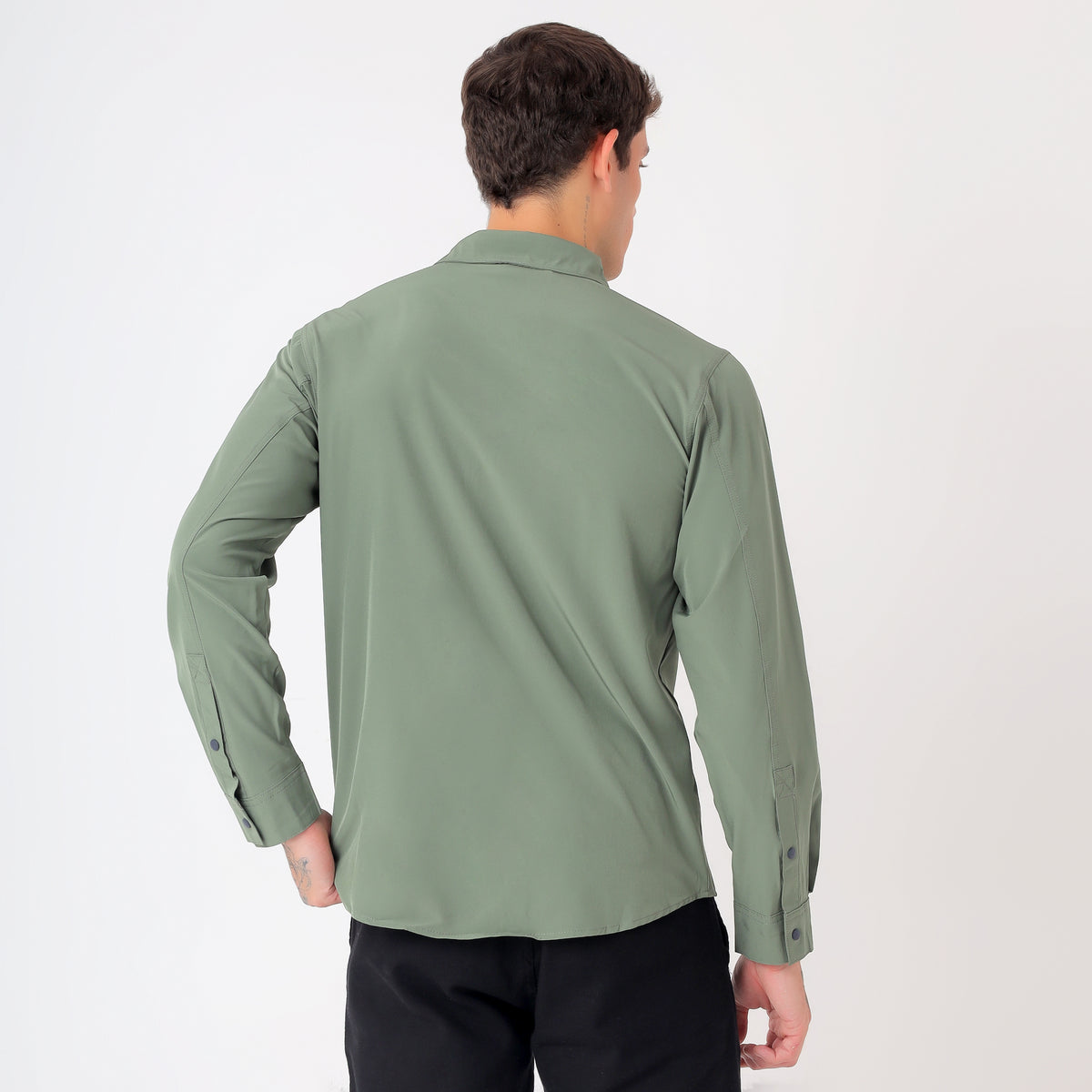 Men's 4-Way Stretch Travel Shirt | Lightweight Full Sleeve Outdoor Shirt for Hiking, Trekking & Travel | EV500 Olive-thumbmail-2