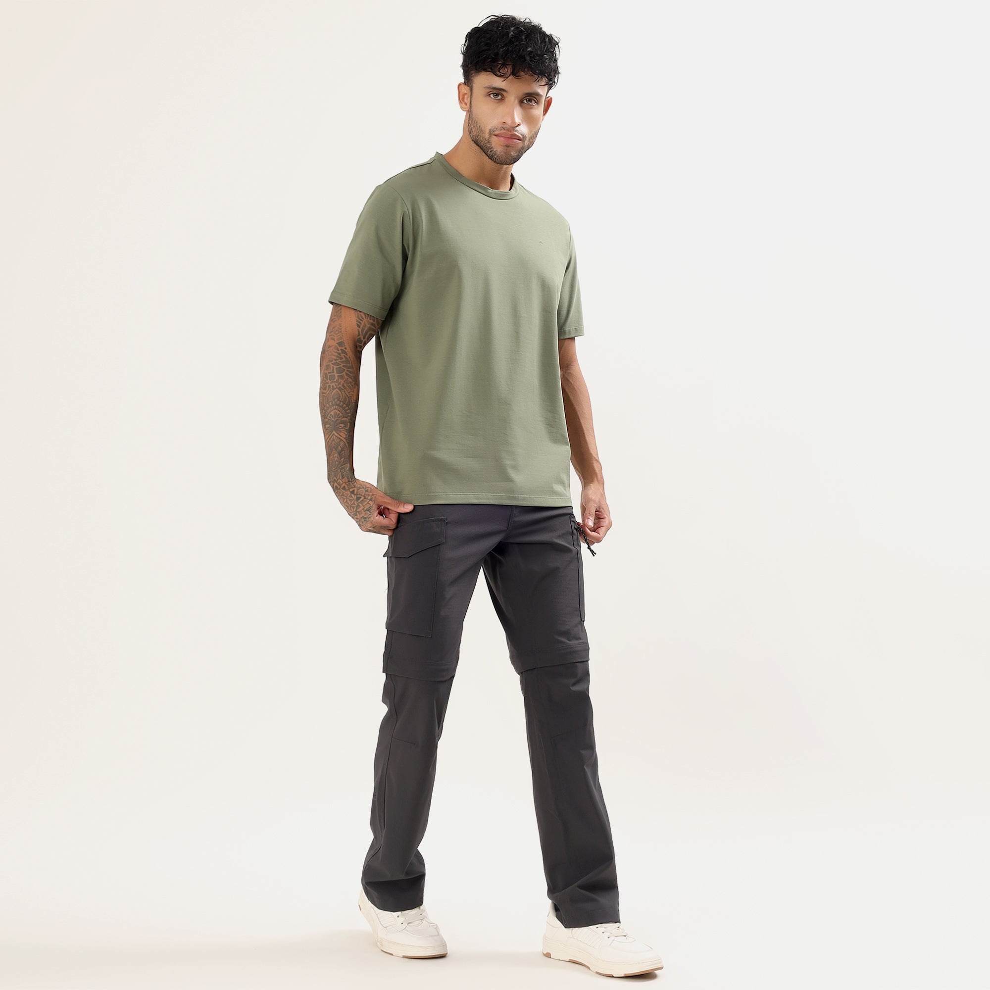 Round Neck T-Shirt | Lightweight and Breathable | Olive-thumbmail-3