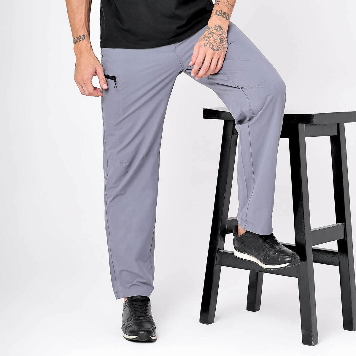 Men's Lightweight Cargo Pants with Zipper Pockets (EH910) - Grey-thumbmail-3