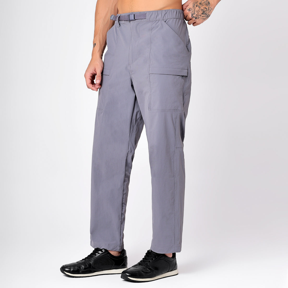 Men's Lightweight Long Pants with Buckle Belt (EH970) Grey-thumbmail-2