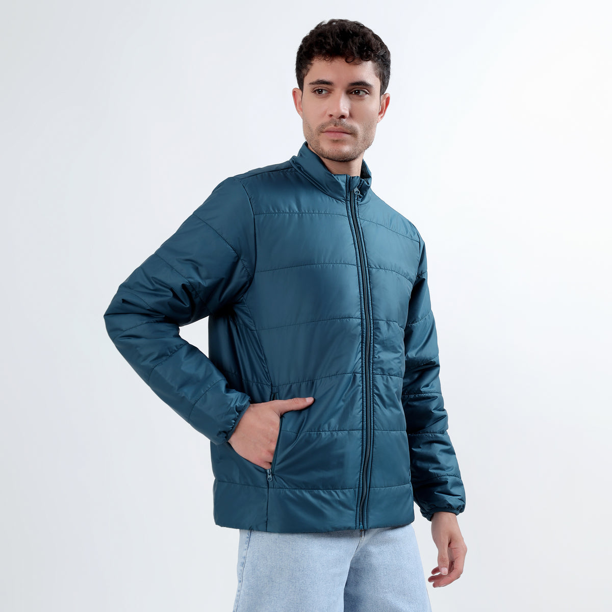 Men's Basic Winter Puffer Jacket – Water Repellent, Quilted - WH100 (Gracial Teal)-thumbmail-5