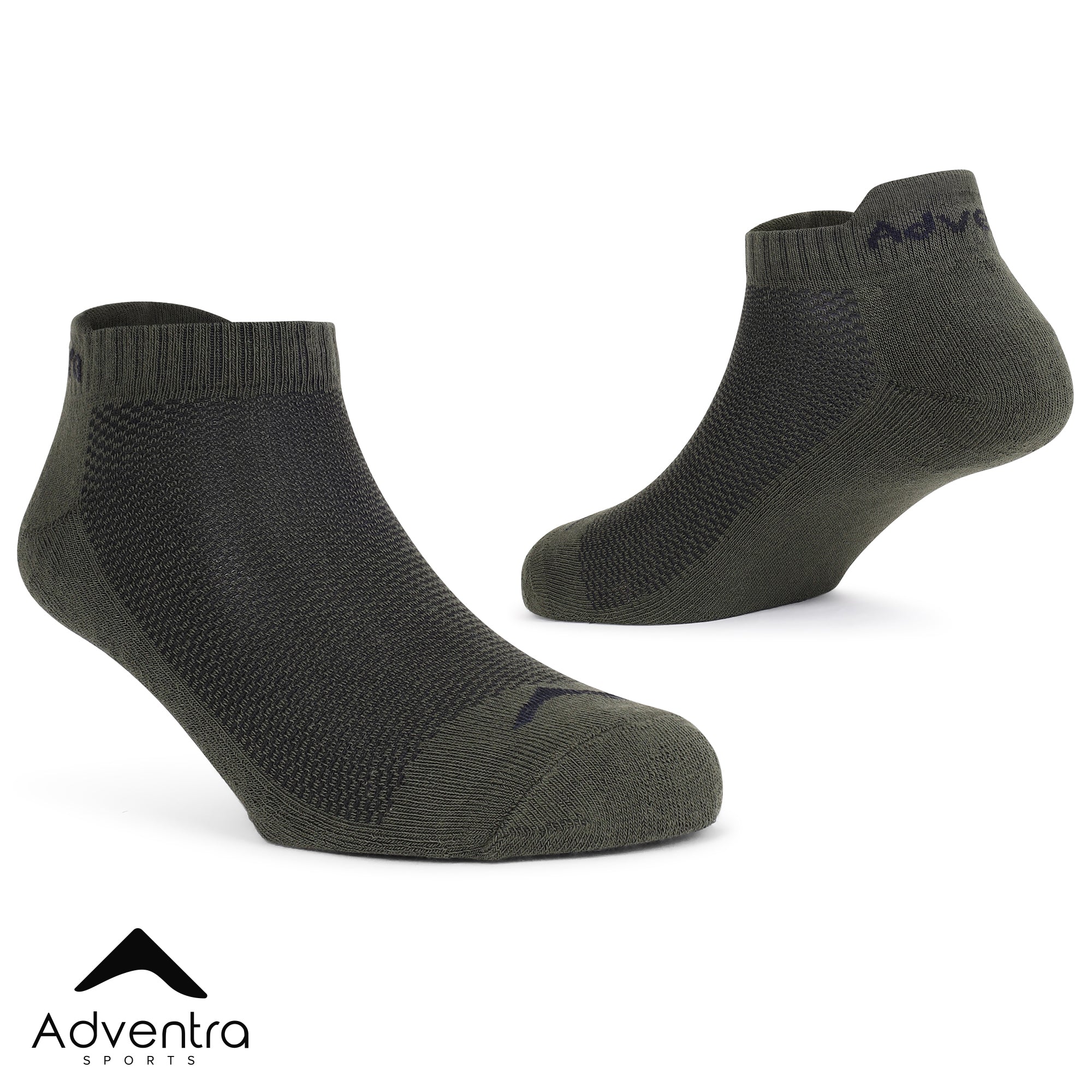 Low Ankle Cotton Socks – Pack of 2 (ES400) – White and Olive-thumbmail-3