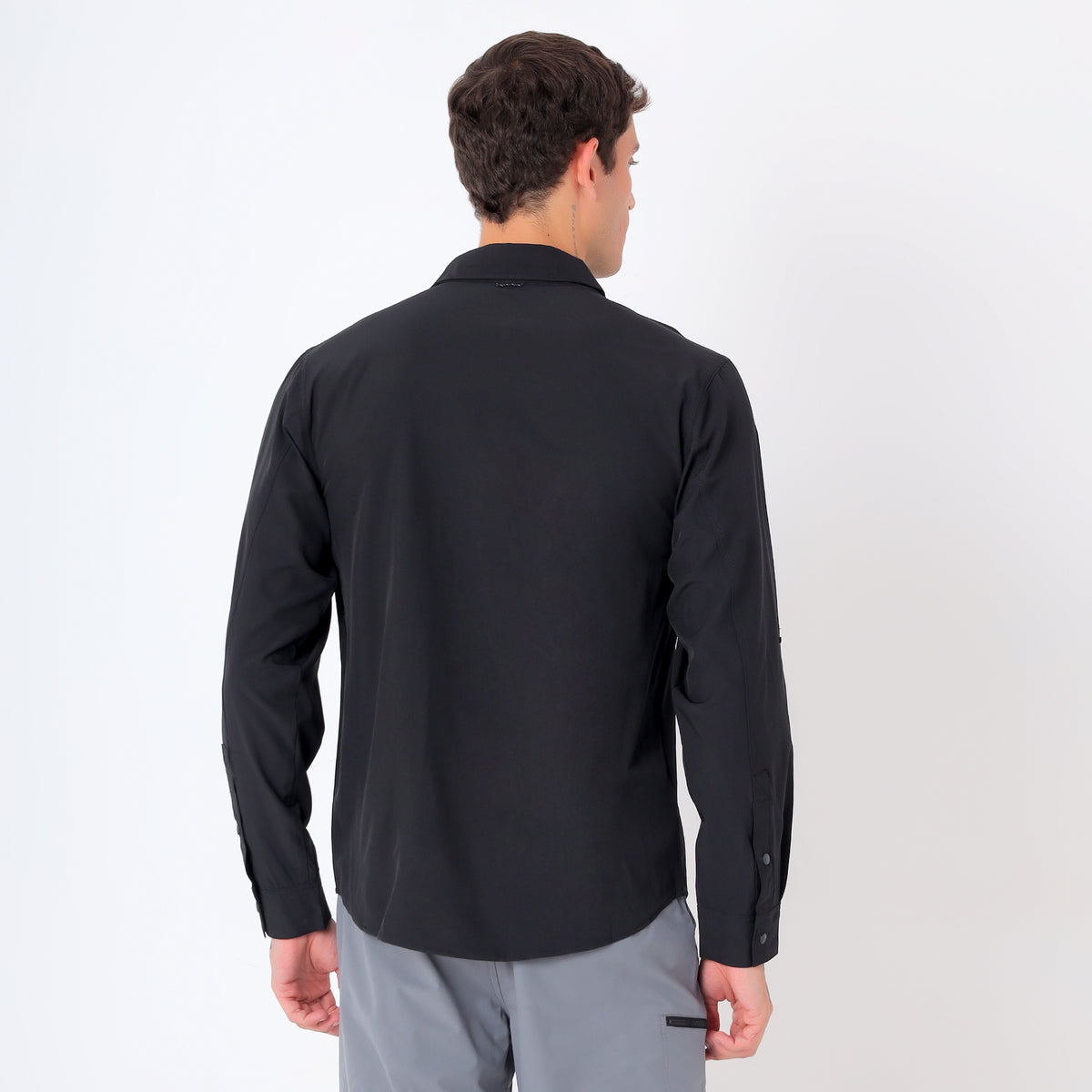 Men's 4-Way Stretch Travel Shirt | Lightweight Full Sleeve Outdoor Shirt for Hiking, Trekking & Travel | EV500 Black-thumbmail-2