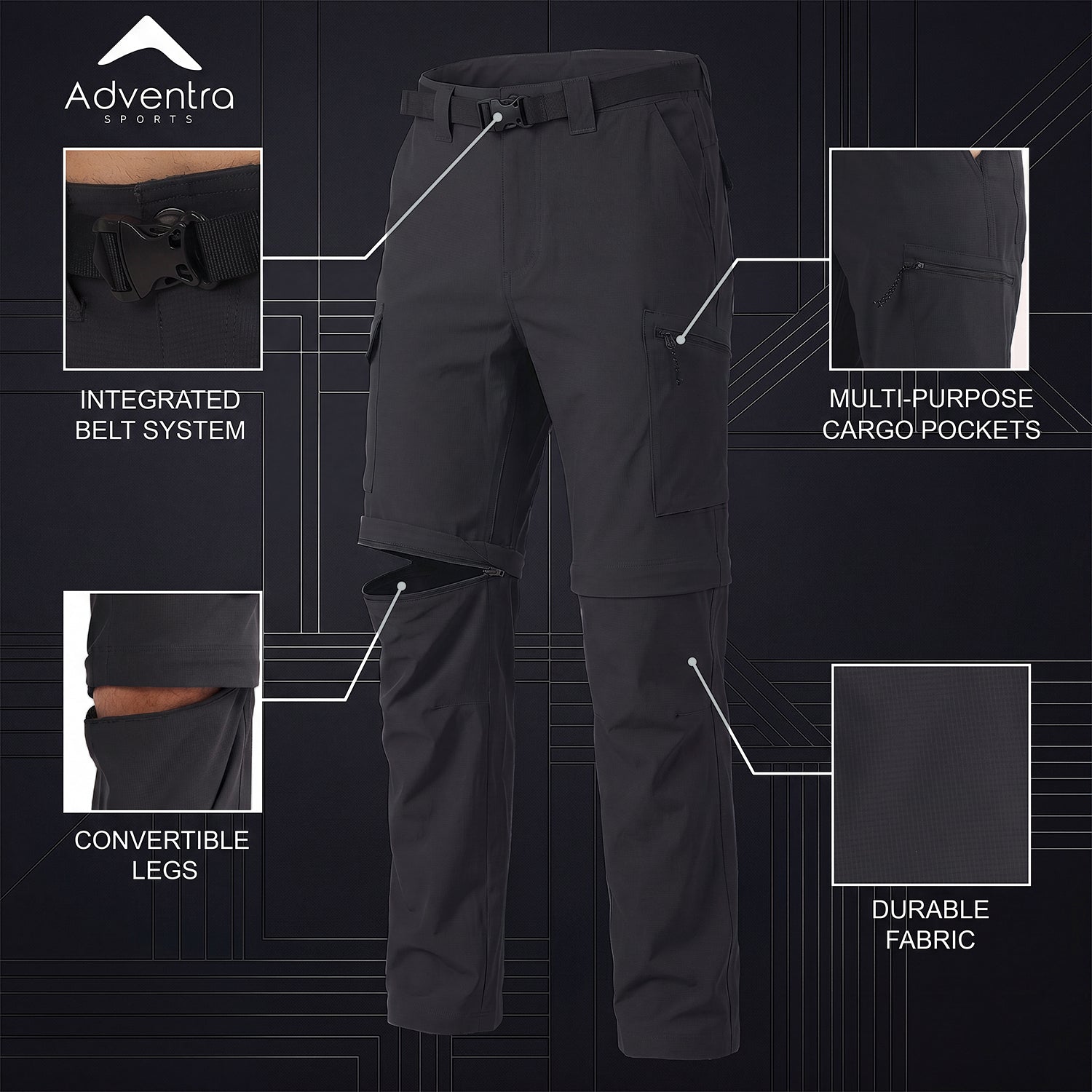 Convertible Cargo Pant Lightweight, Multi-Pocket | AS1000 | Dark Grey-thumbmail-3