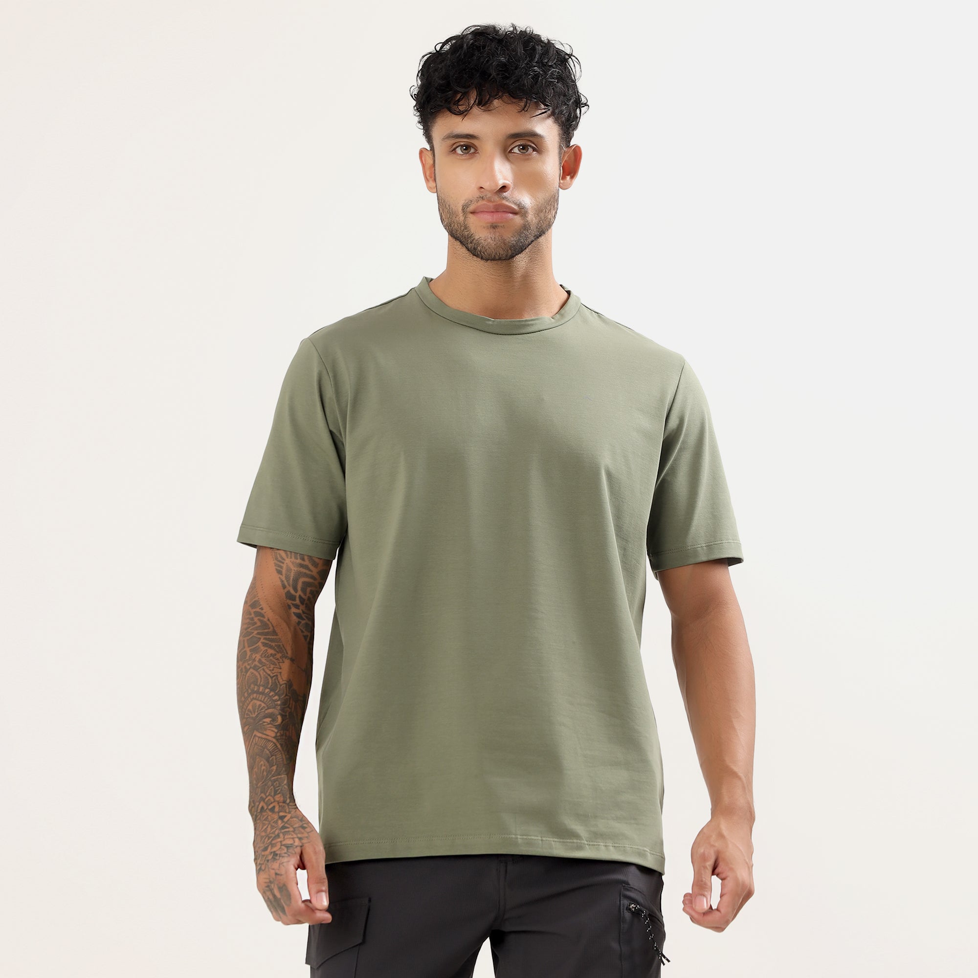 Round Neck T-Shirt | Lightweight and Breathable | Olive-thumbmail-4