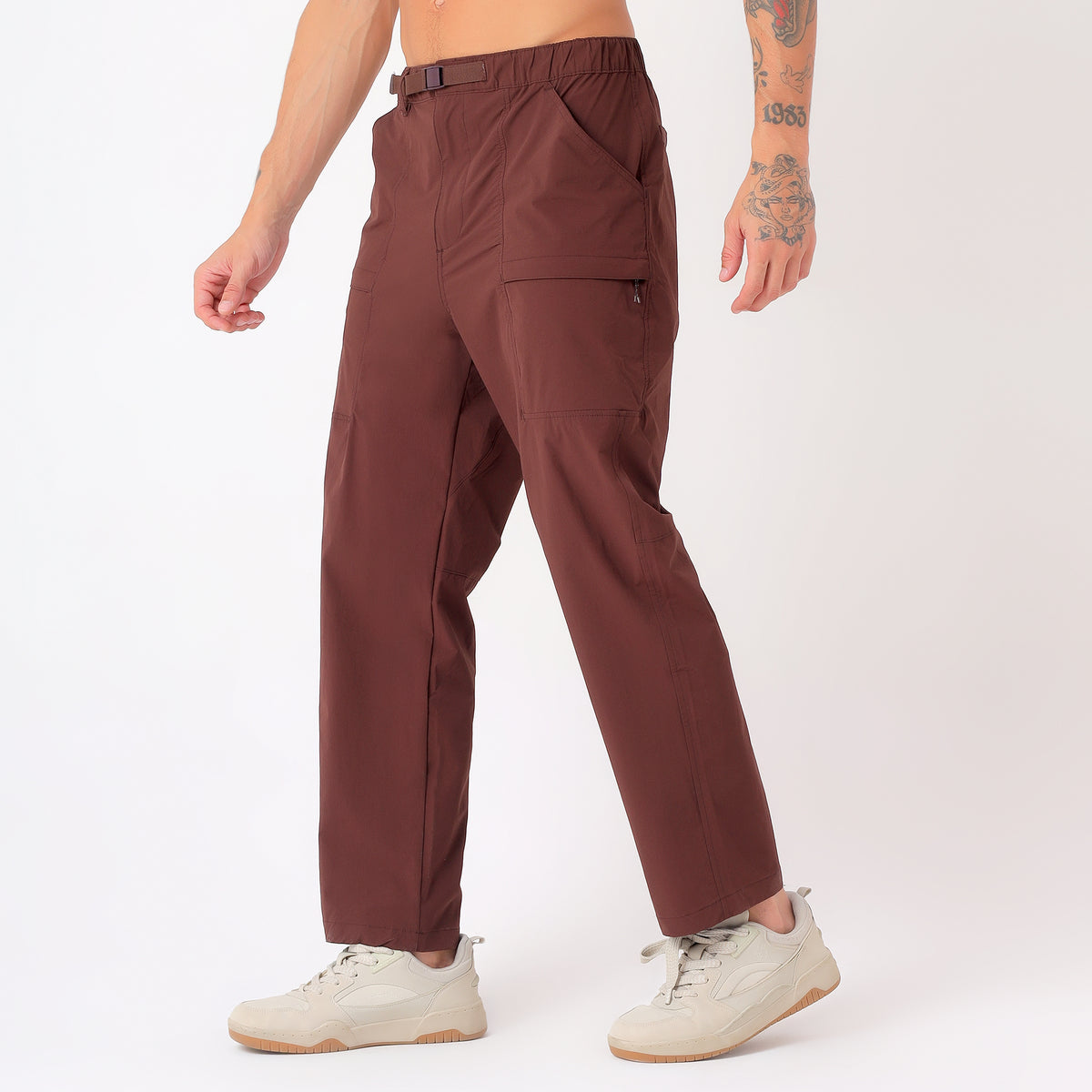 Men's Lightweight Long Pants with Buckle Belt (EH970) Brown-thumbmail-2