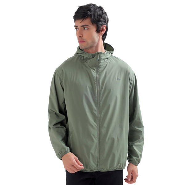 Men's Lightweight Hooded Windcheater Full Zip Jacket - Olive (WC900)