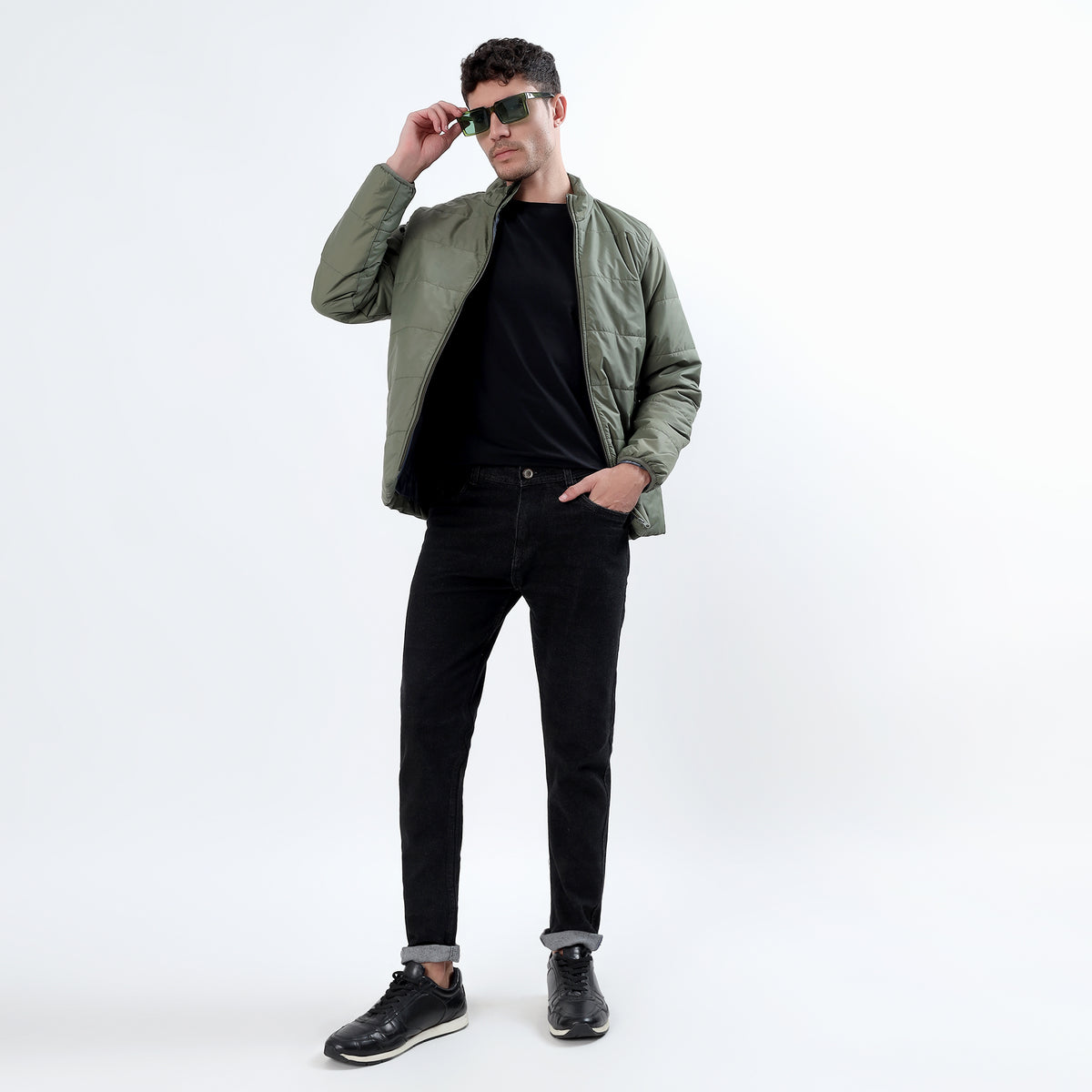 Men's Basic Winter Puffer Jacket – Water Repellent, Quilted - WH100 (Olive)-thumbmail-5
