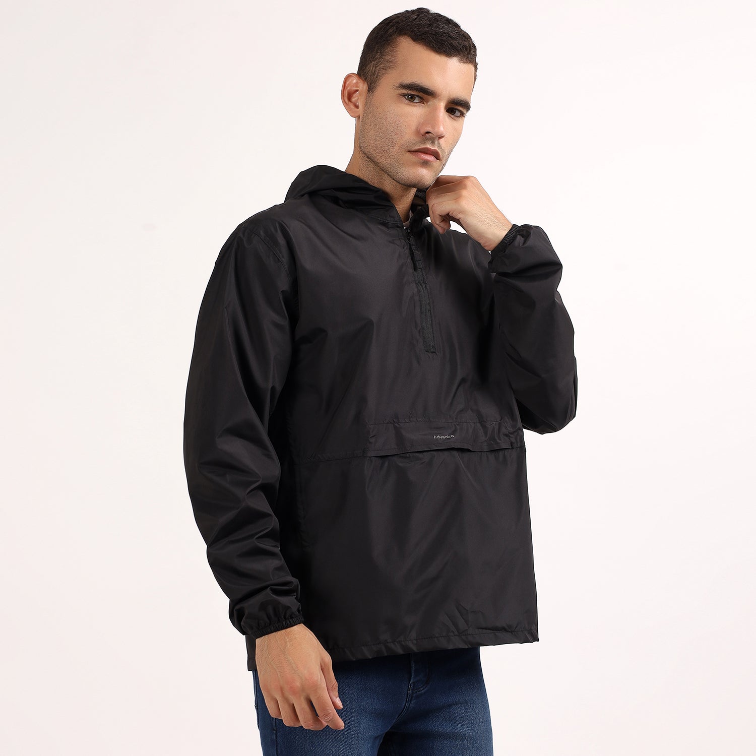 Rain Jacket with pouch, Half zip rain coat, Lightweight, Waterproof | RJ100 | Black-thumbmail-6