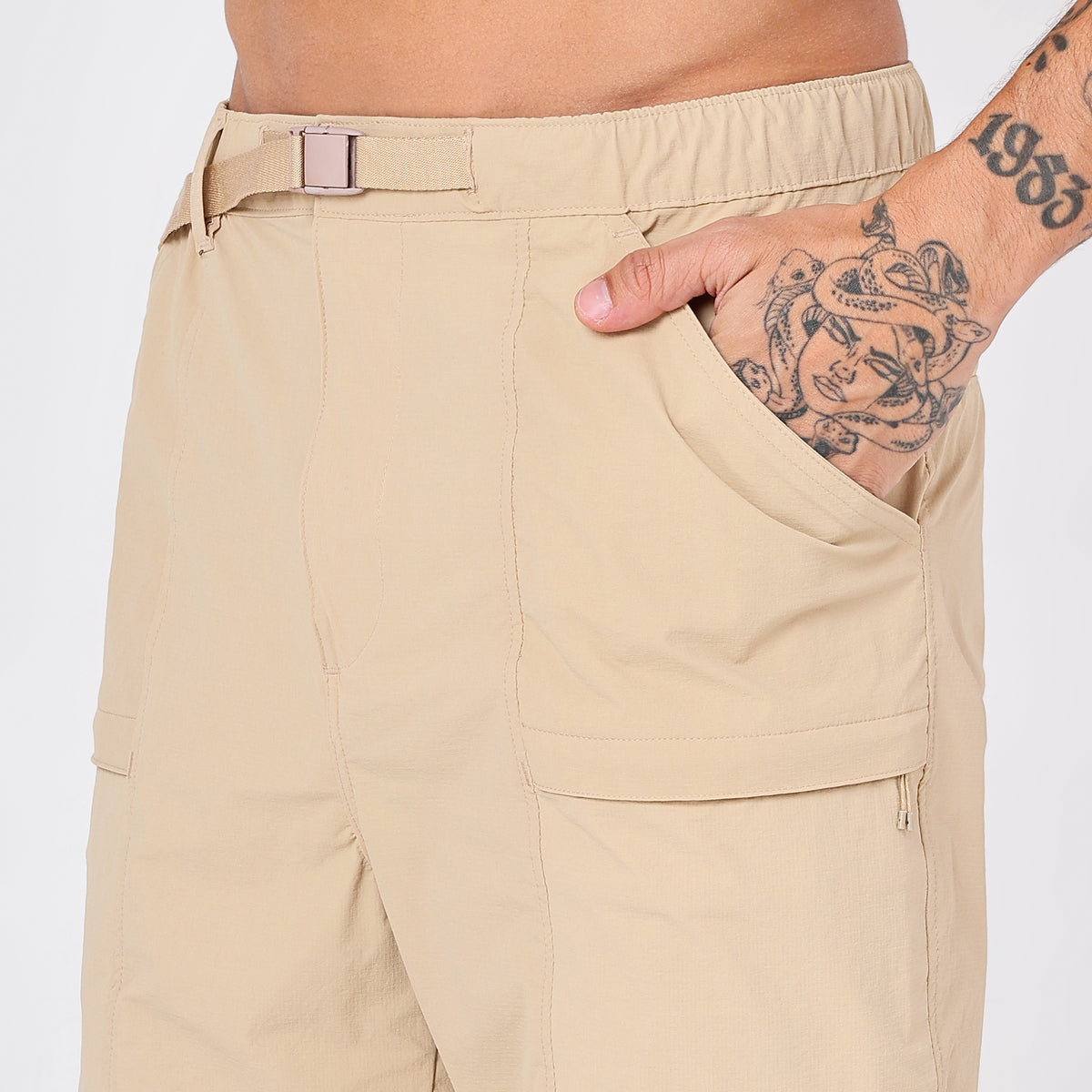 Men's Lightweight Long Pants with Buckle Belt (EH970) Beige-thumbmail-3