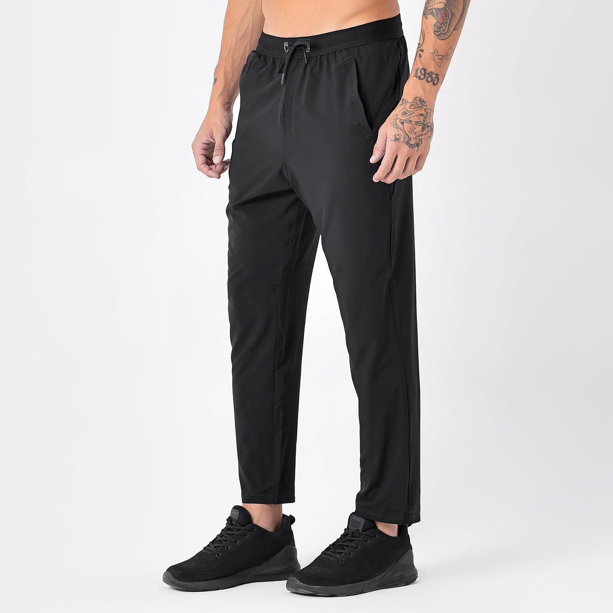 Men's Long Track Pants with 1 Zipper Pocket (EH930) Black-thumbmail-2