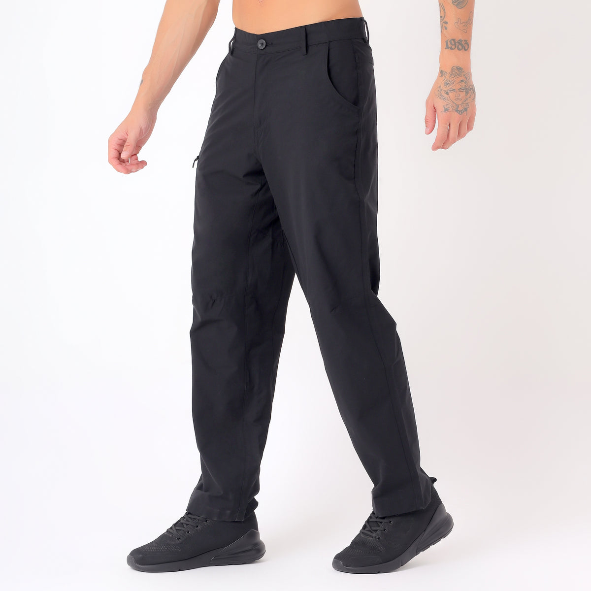 Men's Lightweight Cargo Pants with Zipper Pockets (EH910) - Black-thumbmail-2