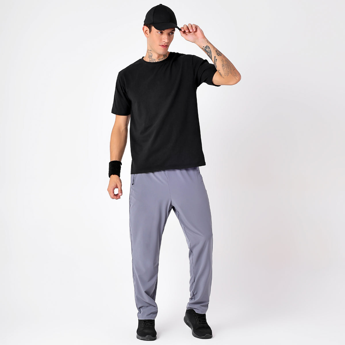 Men's Long Track Pants with 1 Zipper Pocket (EH930) Grey-thumbmail-3
