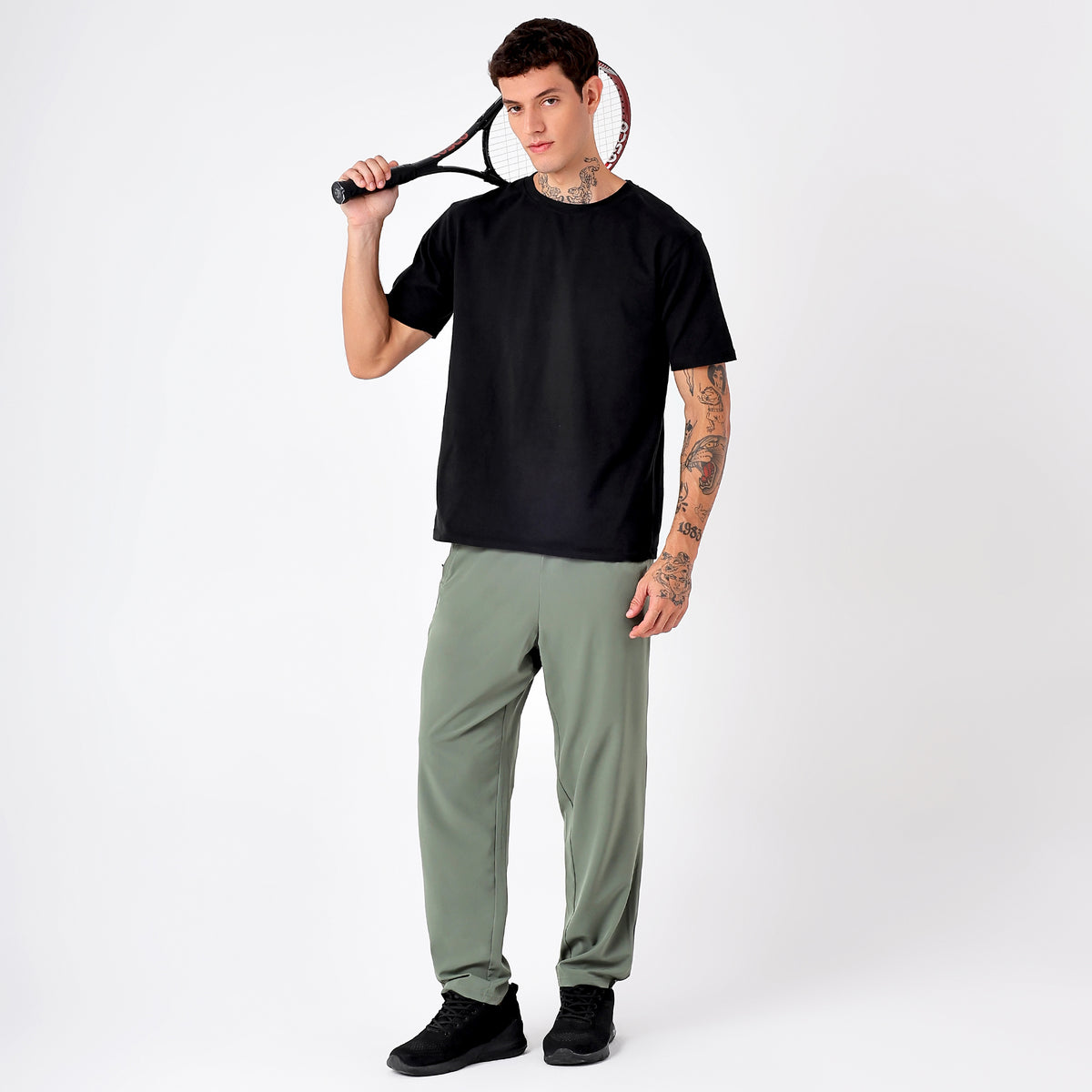 Men's Long Track Pants with 1 Zipper Pocket (EH930) Olive-thumbmail-3