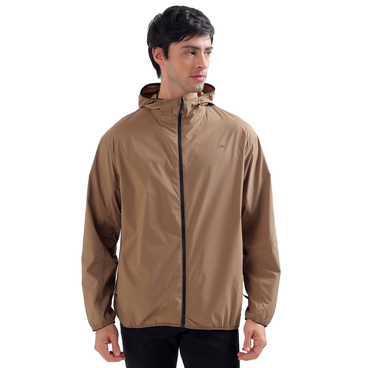 Men's Lightweight Hooded Windcheater Full Zip Jacket - Brown (WC900)